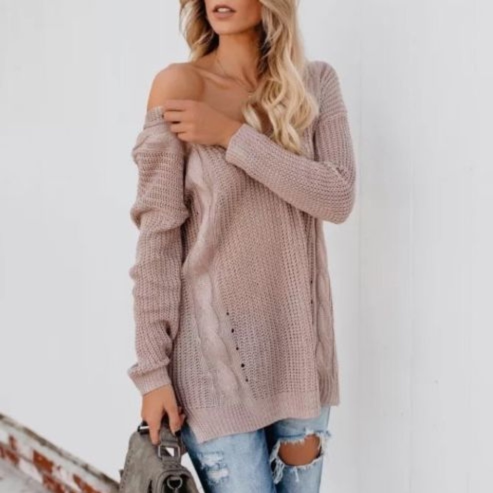SOLD OUT! Strappy Back Mauve Sweater Tunic Top - Picture 2 of 7